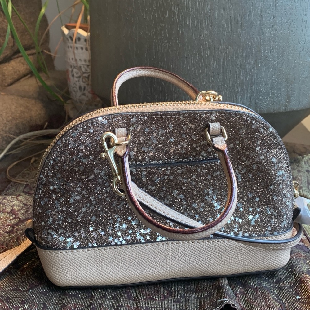 Authentic COACH Leather/glitter stars small zip top satchel/Crossbody - Picture 3 of 16